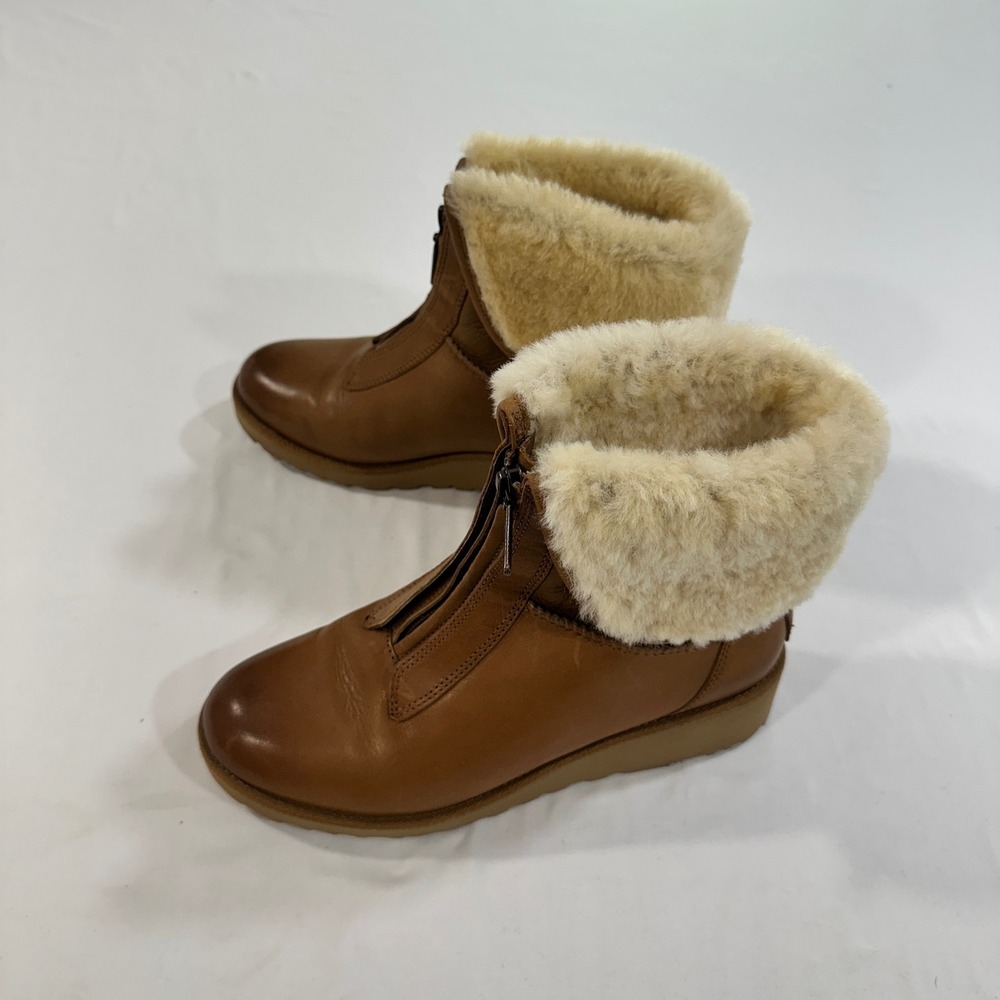 UGG Caleigh Wedge Boots Womens 7 Chestnut Leather Sheepskin 1012438